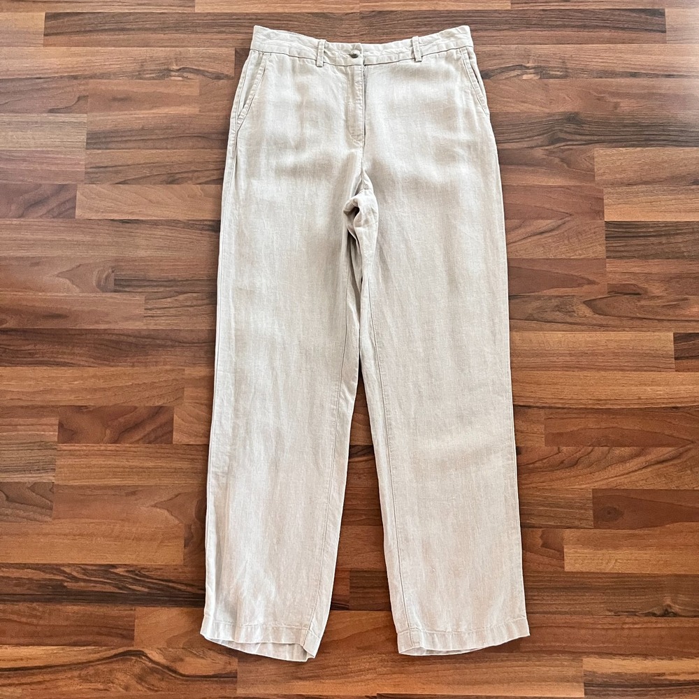 LL BEAN Classic Fit 100% Linen Straight Leg Pants Women's Sz 8 Beachy Oatmeal